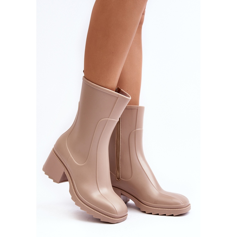 Stivali Wellington opachi da donna con tacco alto, Bertaida beige 1