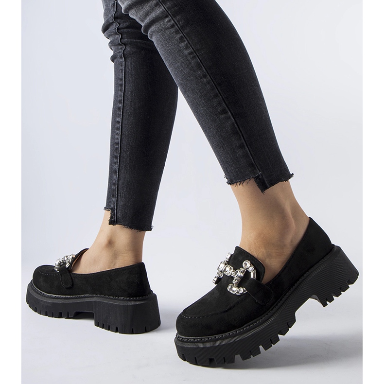 Mocassini Crescenzo neri con strass nero 1