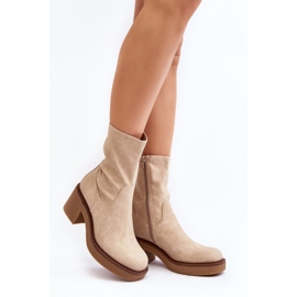 Sergio Leone Stivali da donna Tozanna beige su tacchi grossi 1