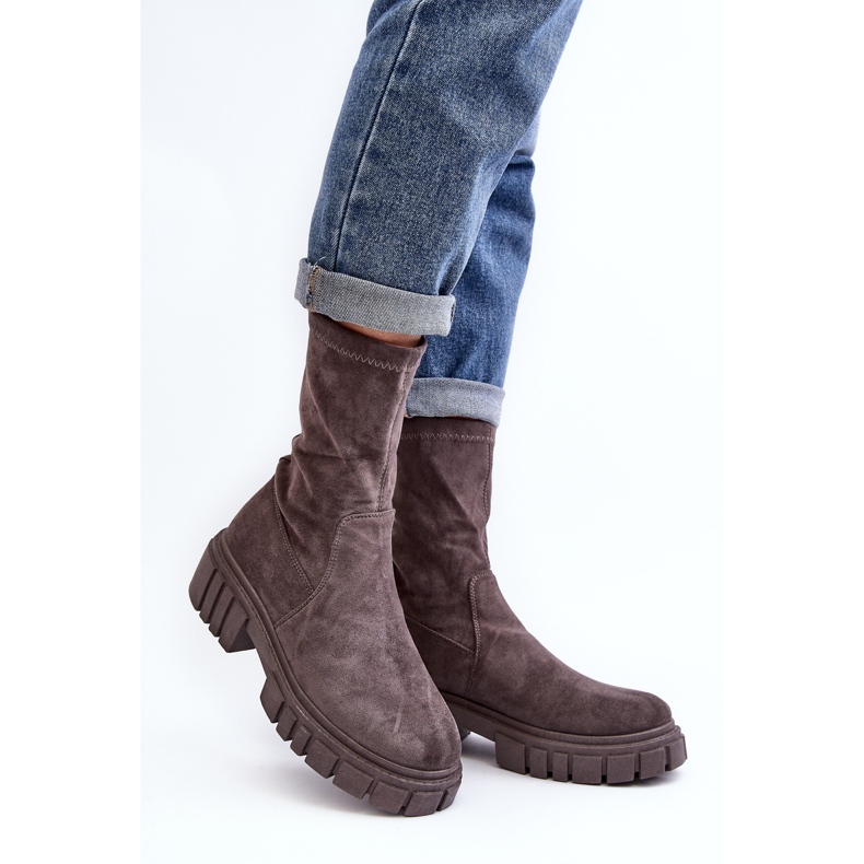 Stivali Slip-On Da Lavoro Con Tacco Piatto Grigio Divella 1