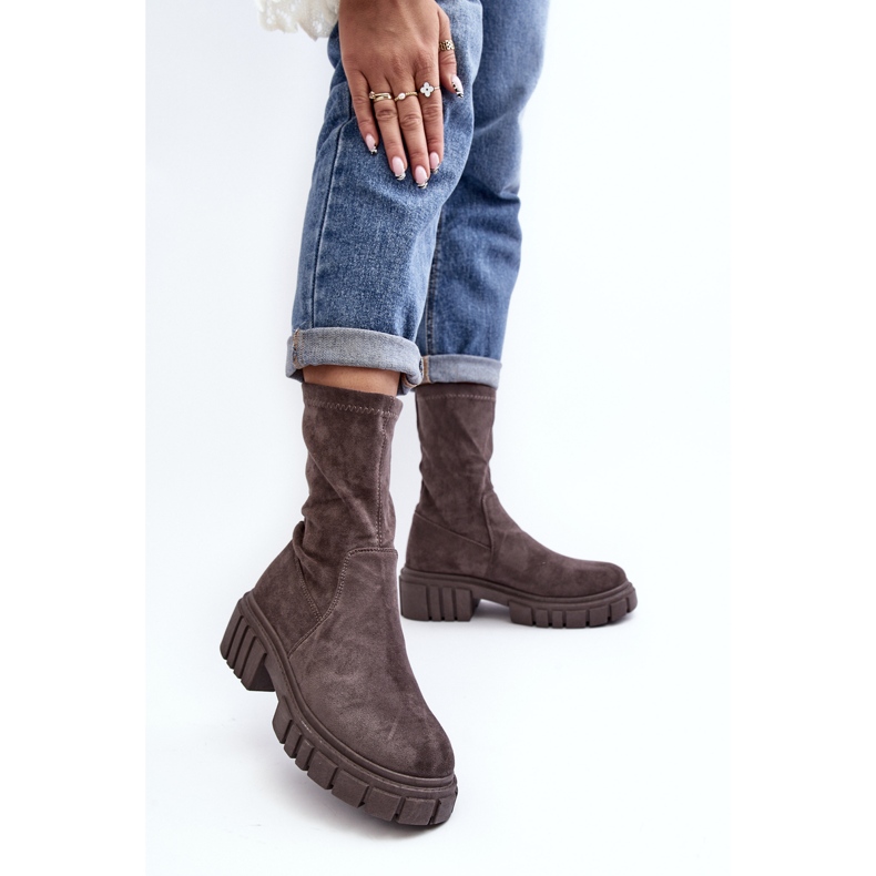 Stivali Slip-On Da Lavoro Con Tacco Piatto Grigio Divella 2