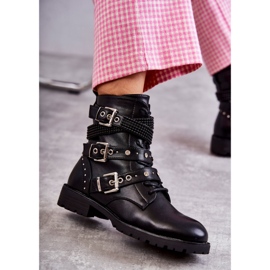 Stivaletti Da Donna In Pelle Con Cinturini Decorativi Nero 4