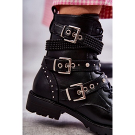 Stivaletti Da Donna In Pelle Con Cinturini Decorativi Nero 2
