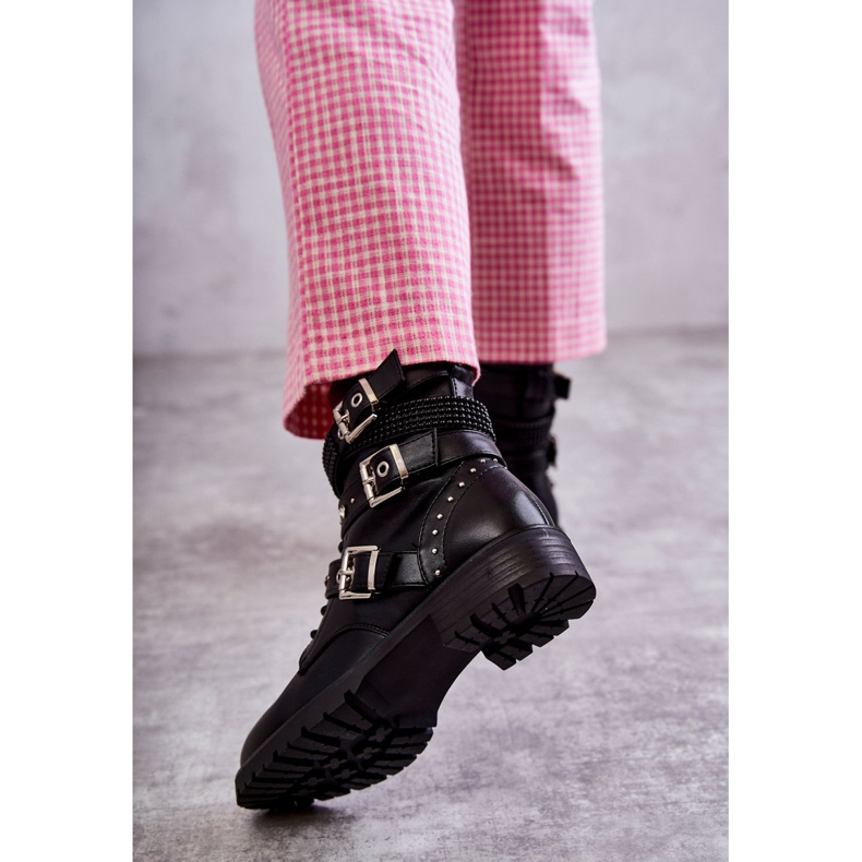 Stivaletti Da Donna In Pelle Con Cinturini Decorativi Nero 3