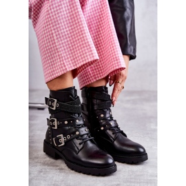 Stivaletti Da Donna In Pelle Con Cinturini Decorativi Nero 1
