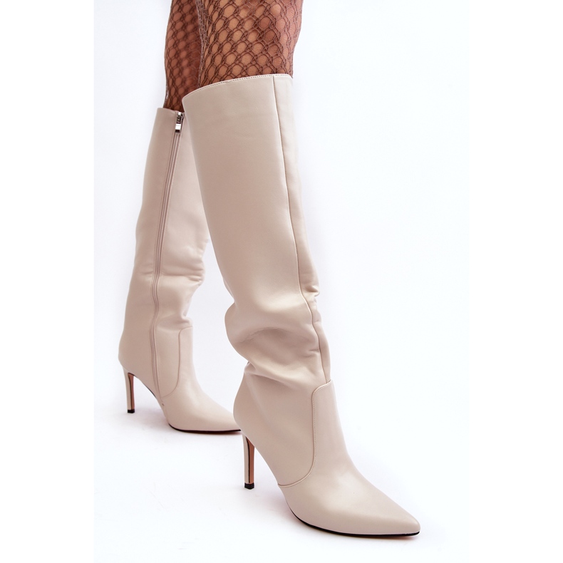 PA1 Stivali tacco alto in pelle beige meliskindra 1