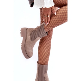 Seastar Stivaletti in pelle scamosciata beige scuro con calzino su plateau e tacco piatto 2