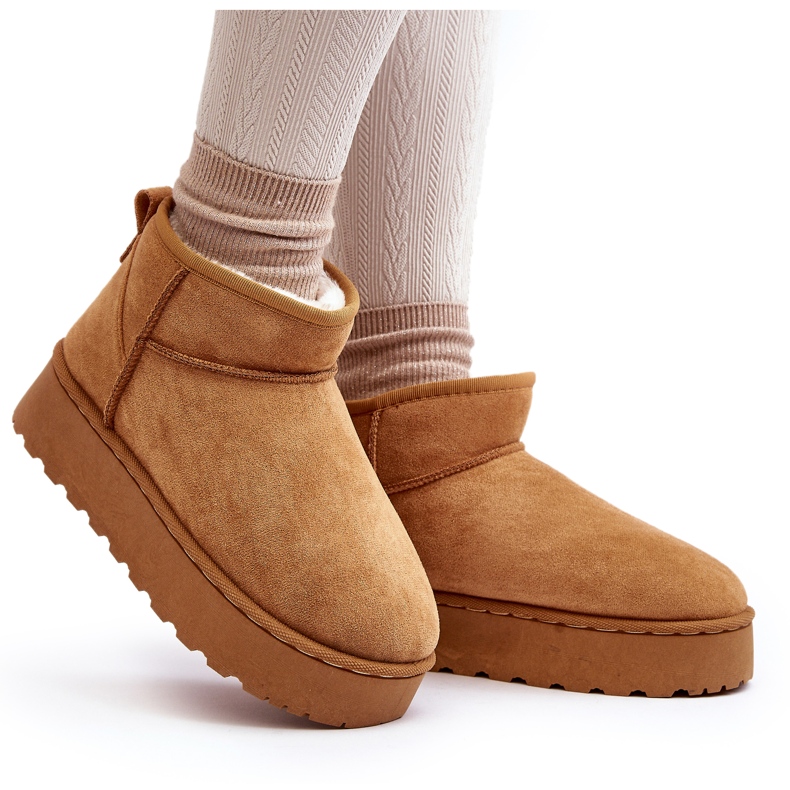 Stivali da neve con plateau da donna isolati con pelliccia Xamella color cammello marrone 4