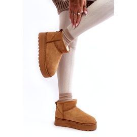 Stivali da neve con plateau da donna isolati con pelliccia Xamella color cammello marrone 2