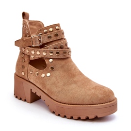 Bella Stivali Da Donna In Camoscio Con Borchie Decorative Beige 1