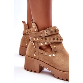 Bella Stivali Da Donna In Camoscio Con Borchie Decorative Beige 6