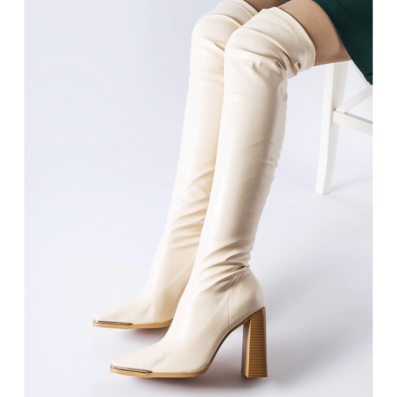 Stivali lunghi beige con tacco alto di Faubourg 1