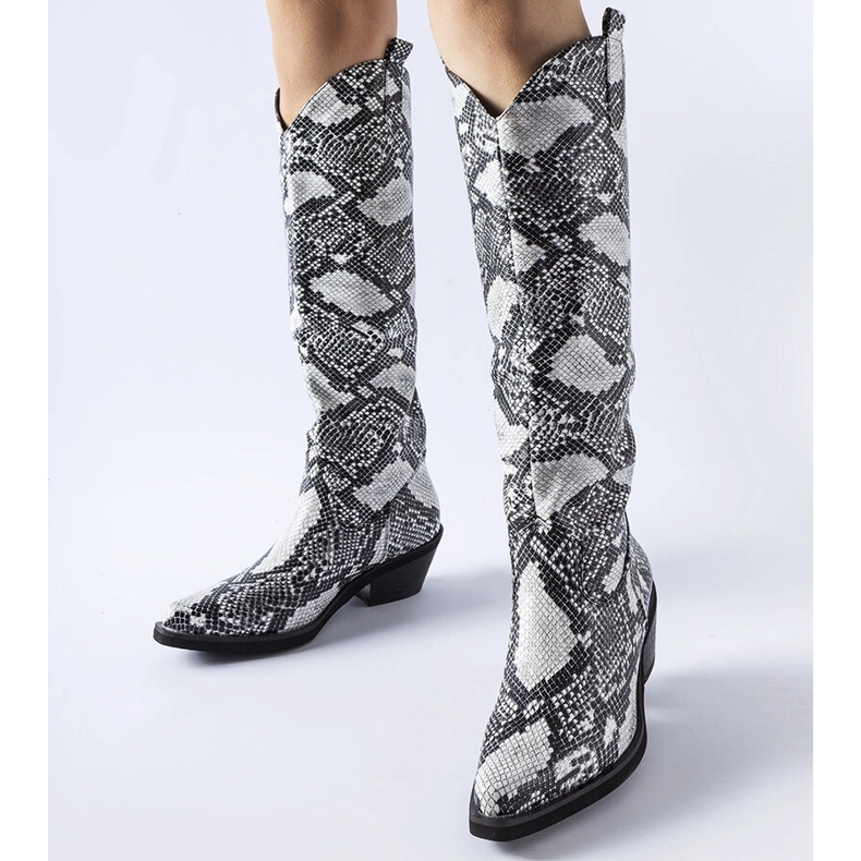 Stivali da cowboy Chapin in bianco e nero con stampa serpente 1