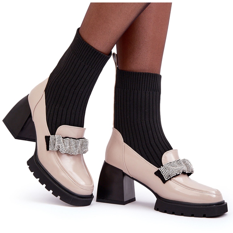 Stivali da donna con una calza decorata con zirconi beige s.barski MR870-41 5