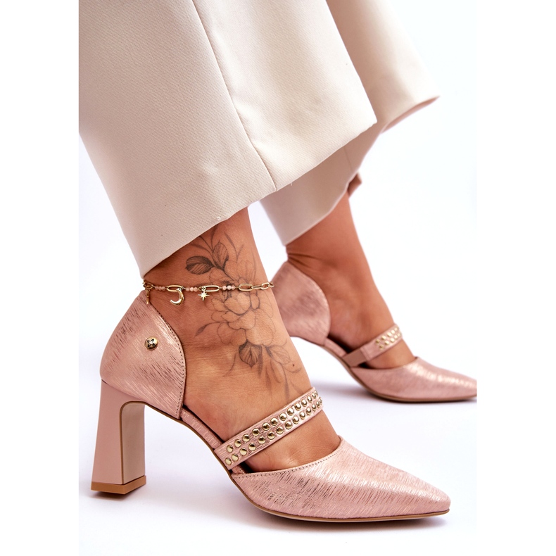Pompe in pelle femminile con cintura e stallone Maciejka 05950-33 rosa 3