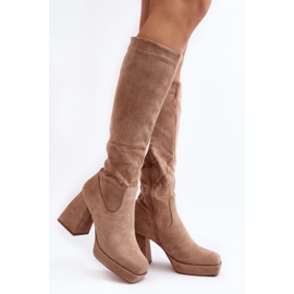 Stivali isolanti da donna Layala beige con tacco massiccio 1