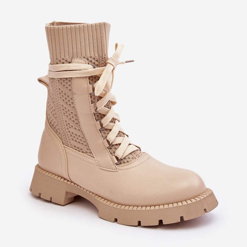 Stivaletti stringati da donna beige chiaro Gentiana 2