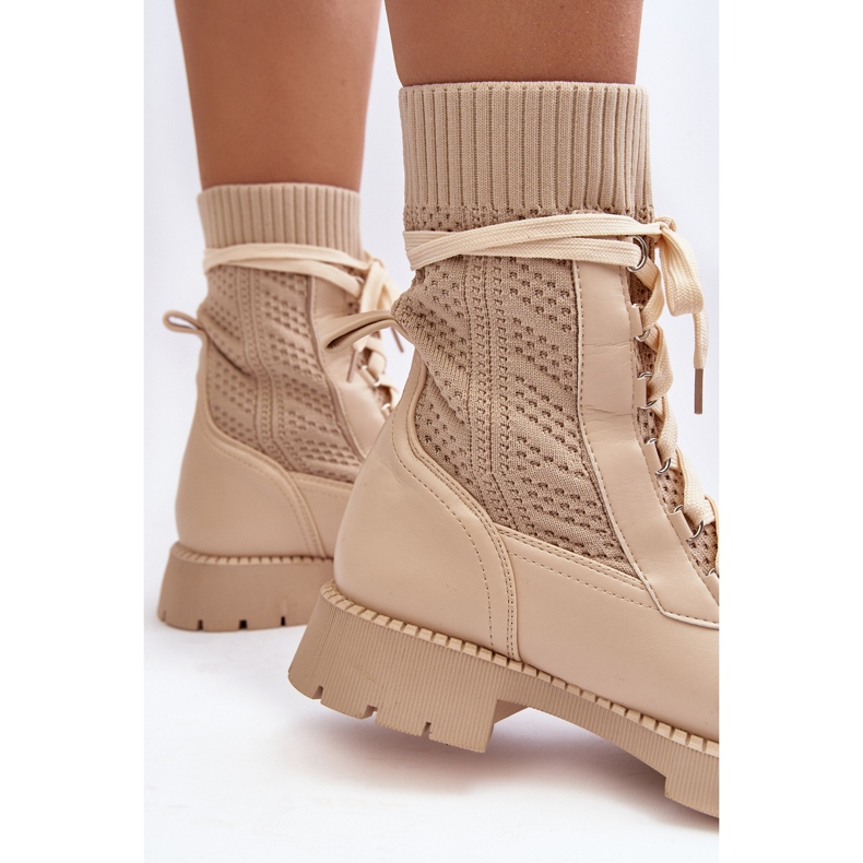 Stivaletti stringati da donna beige chiaro Gentiana 1