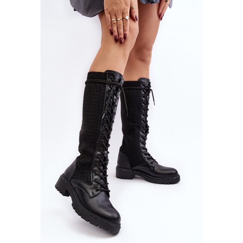 Stivali Stringati da Donna Con Tomaia Elastica Virxinia Nero 2