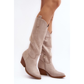 Stivali da cowboy sopra il ginocchio da donna, beige chiaro, Oppore 1