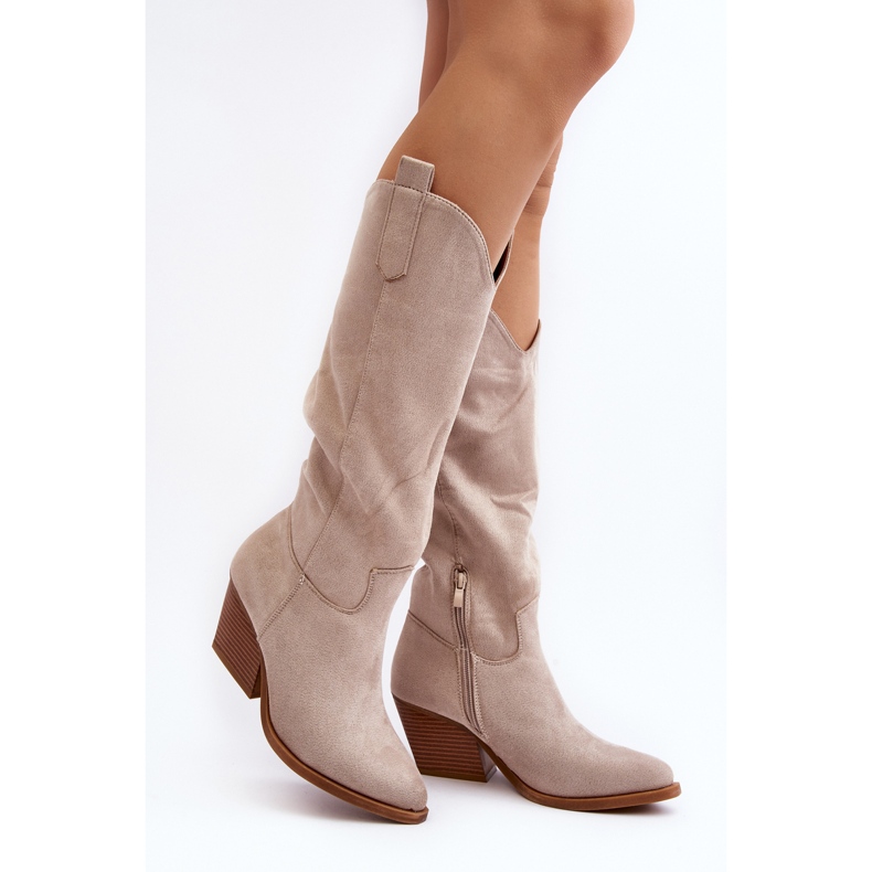 Stivali da cowboy sopra il ginocchio da donna, beige chiaro, Oppore 1