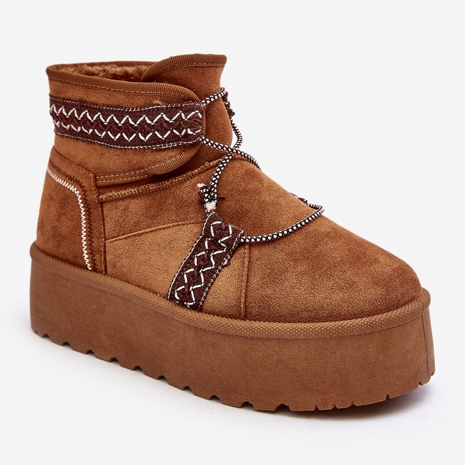 Stivali da neve da donna su suola spessa con allacciatura Milson color cammello marrone 2
