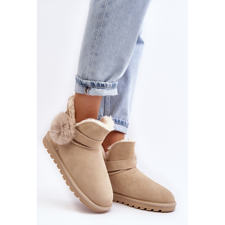 Stivali da neve da donna in pelle scamosciata beige Eraclio con ritagli 2