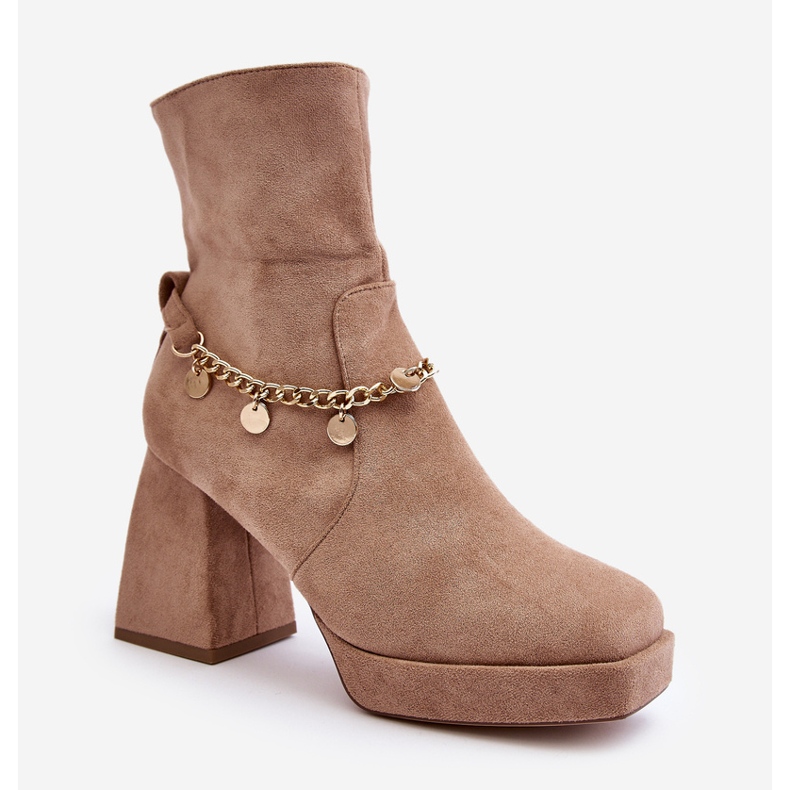 Stivaletti da Donna con Tacco Alto e Catena, Beige Tiselo 1