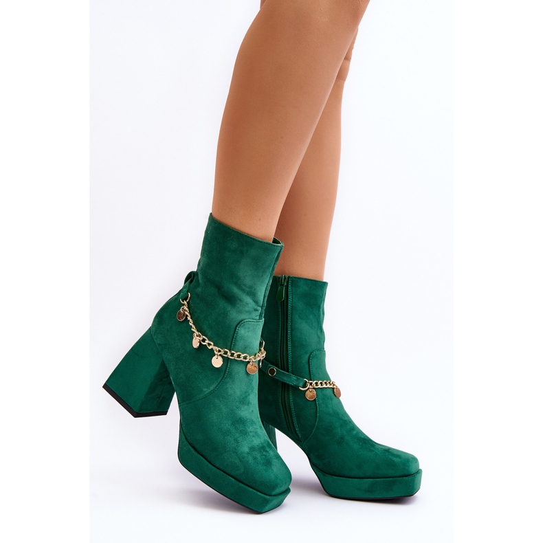 Stivaletti da donna con catena, verde Tiselo 2