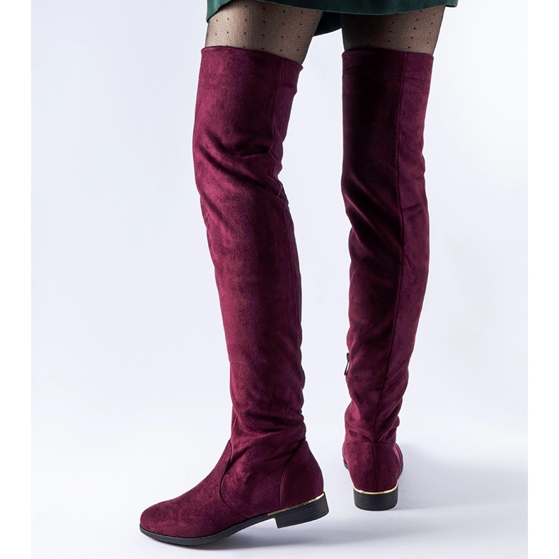 Stivali lunghi Elwira in caldo eco-suede bordeaux rosso 1