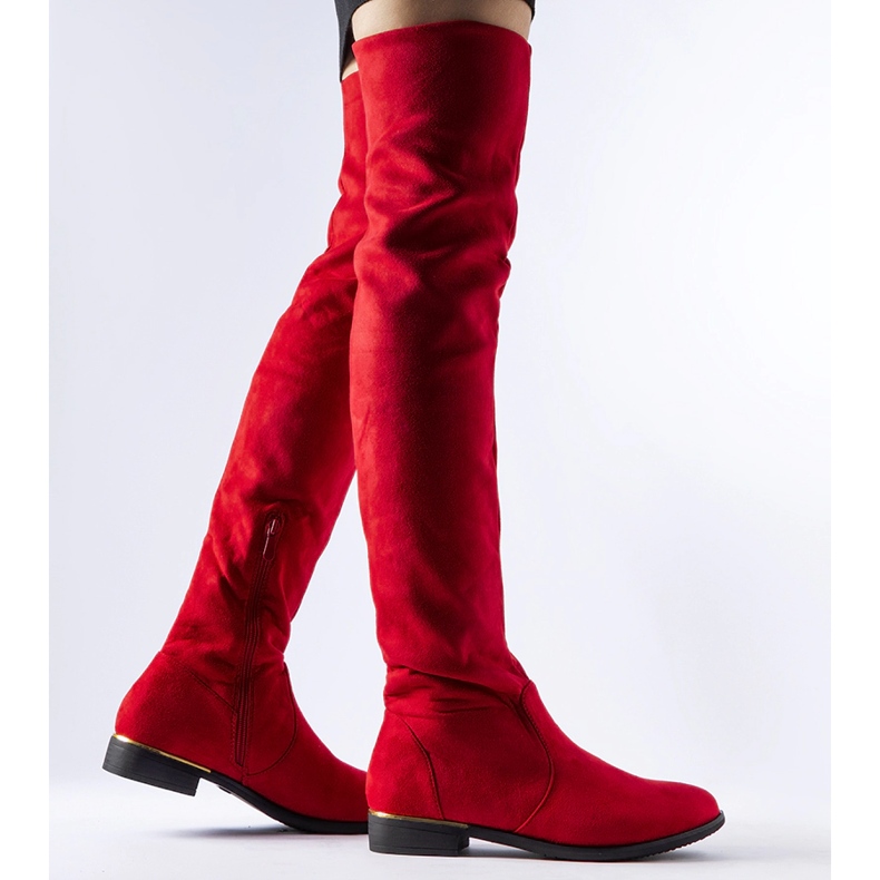 Stivali lunghi Elwira in caldo eco-suede rosso 1