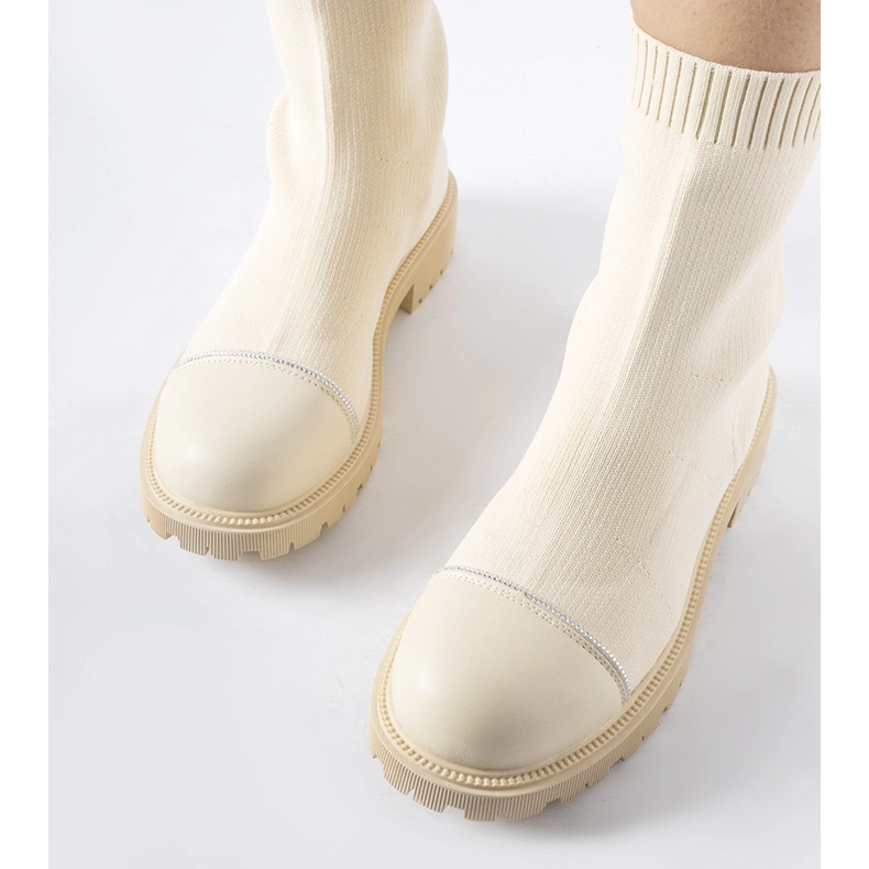 Stivaletti a calzino beige con strass di Vail 1