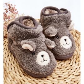 Pantofole isolanti per bambini con orsacchiotto, Eberra grigia grigio 2