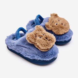 Pantofole in pelliccia per bambini con orsetto di peluche, Dicera blu 1