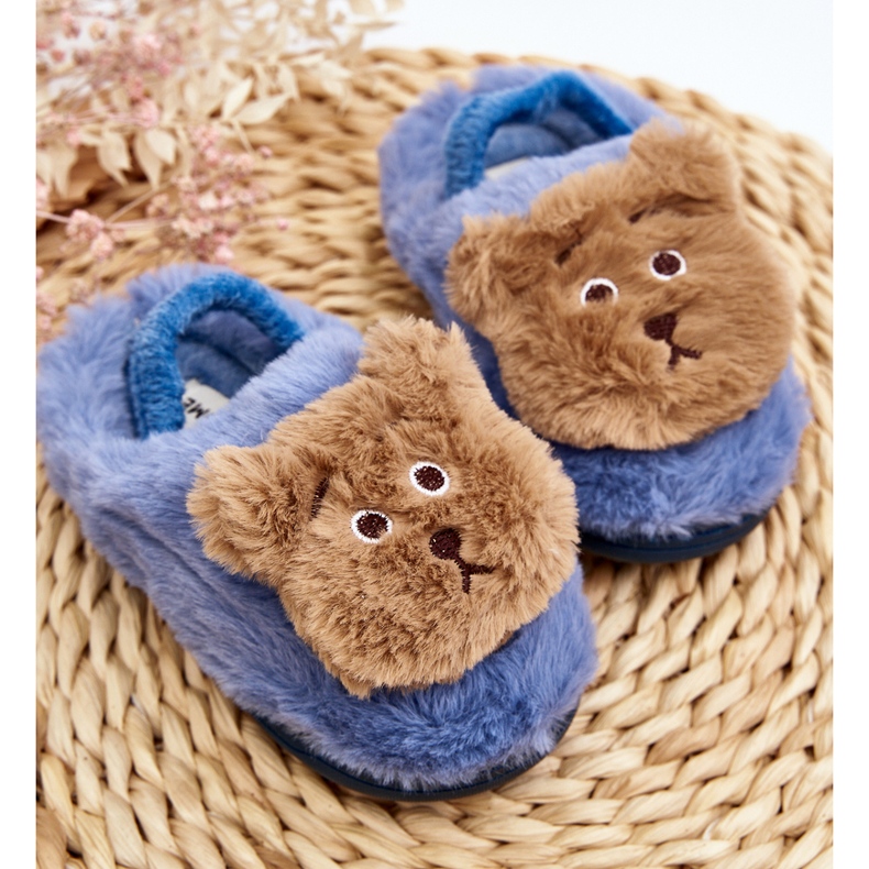 Pantofole in pelliccia per bambini con orsetto di peluche, Dicera blu 2