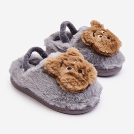 Pantofole in pelliccia per bambini con orsetto, Grigio Dicera 1