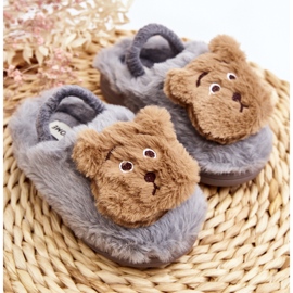 Pantofole in pelliccia per bambini con orsetto, Grigio Dicera 2