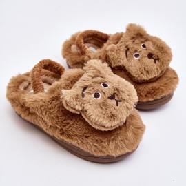 Pantofole in pelliccia per bambini con orsetto di peluche, Dicera marrone 2