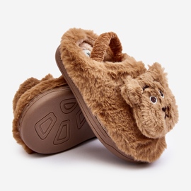 Pantofole in pelliccia per bambini con orsetto di peluche, Dicera marrone 1