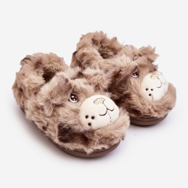 Pantofole per bambini in pelliccia con orsacchiotto, Apolanie beige scuro 1