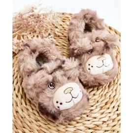 Pantofole per bambini in pelliccia con orsacchiotto, Apolanie beige scuro 2