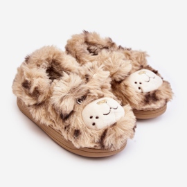 Pantofole per bambini in pelliccia con orsetto, Beige Apolanie 1
