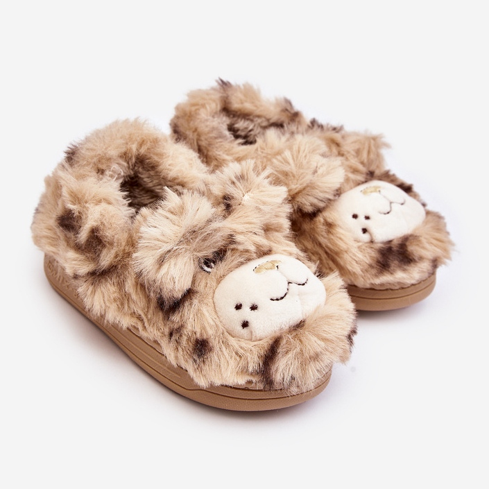 Pantofole per bambini in pelliccia con orsetto, Beige Apolanie 1
