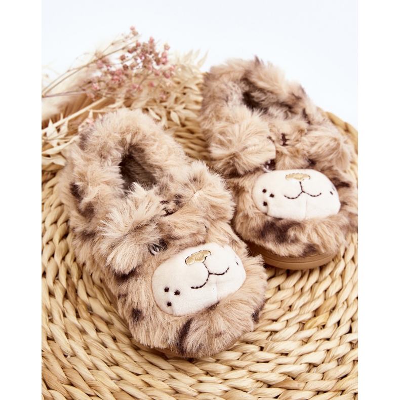 Pantofole per bambini in pelliccia con orsetto, Beige Apolanie 2