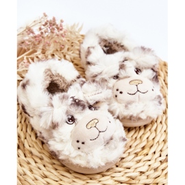 Pantofole pelose per bambini con orsacchiotto, Apolanie beige chiaro 2
