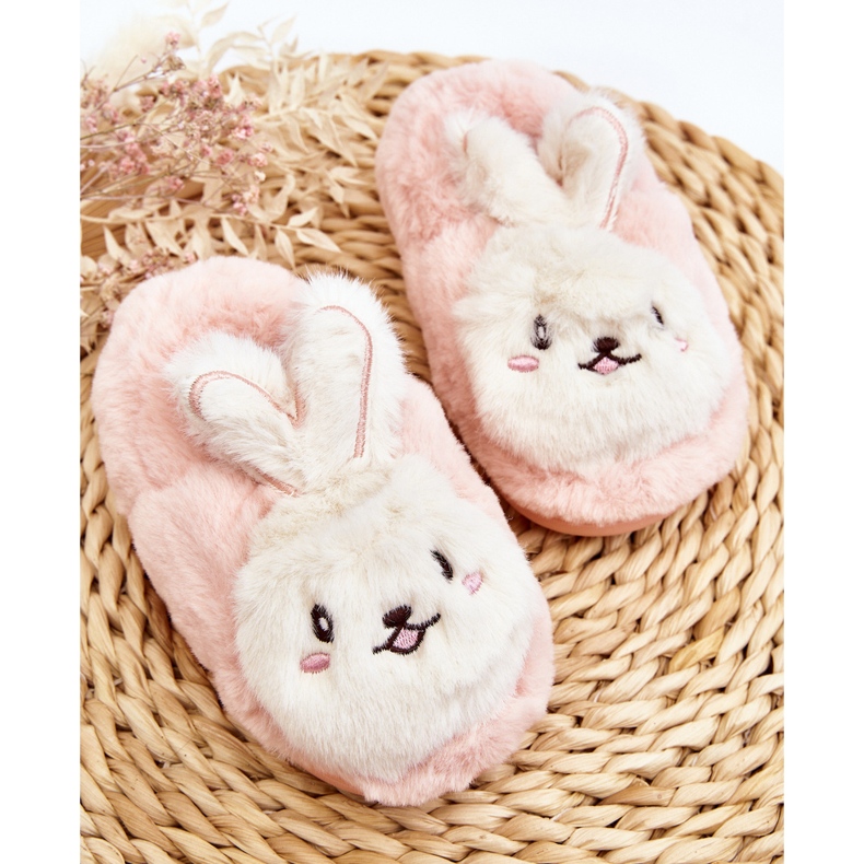 Pantofole pelose per bambini con coniglietto, Apolanie rosa chiaro 2