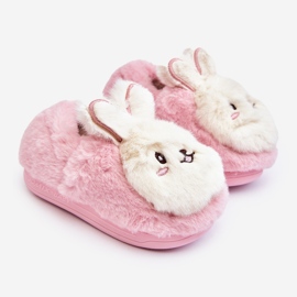 Pantofole pelose per bambini con coniglietto, Apolanie rosa 1