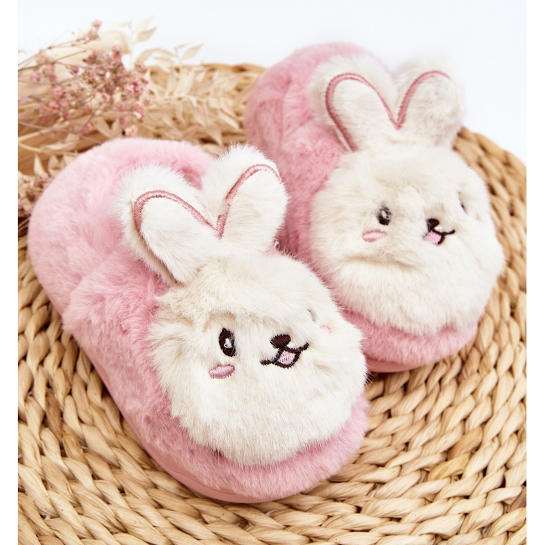 Pantofole pelose per bambini con coniglietto, Apolanie rosa 2