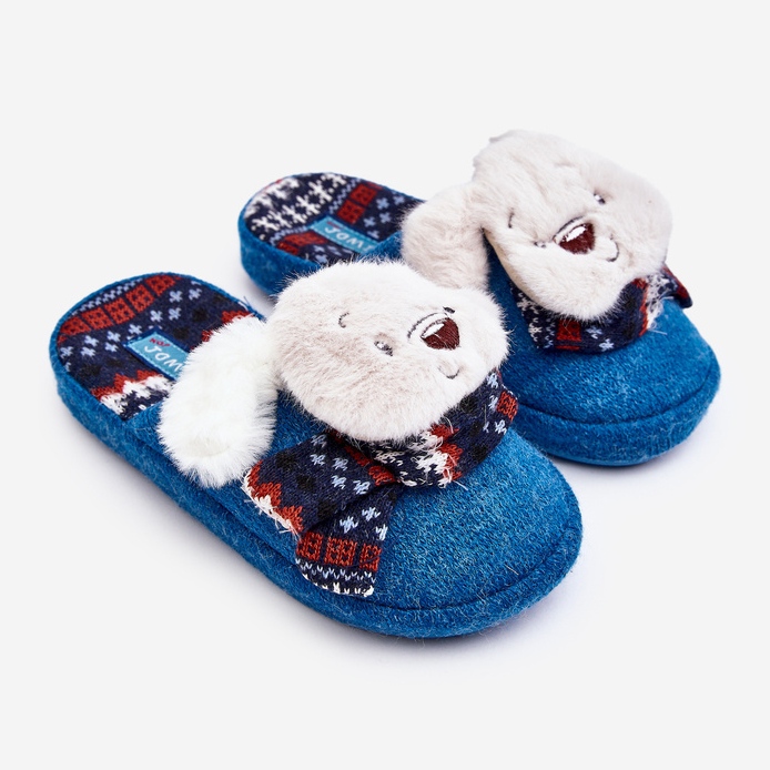 Pantofole per bambini con suola spessa con orsacchiotto, blu, Dasca 1