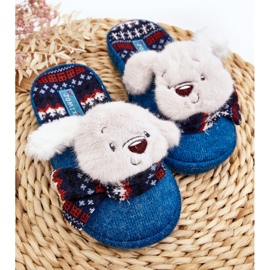 Pantofole per bambini con suola spessa con orsacchiotto, blu, Dasca 2